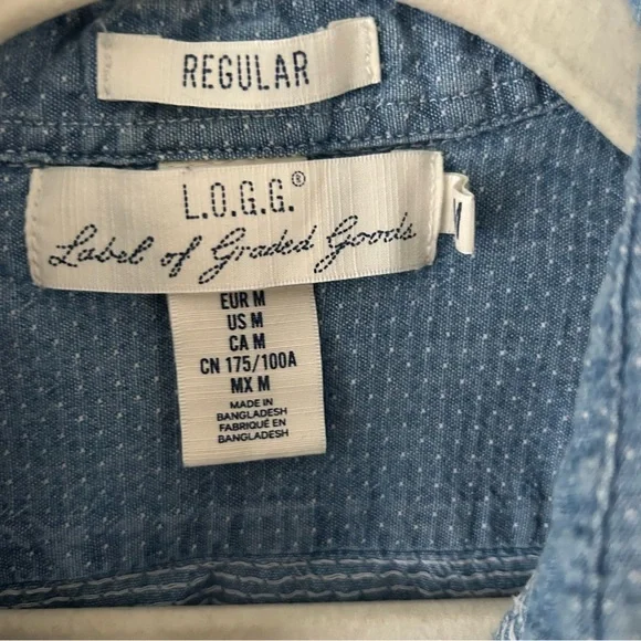 H&M Label of Graded Goods men’s patterned denim button front shirt M - Picture 3 of 8